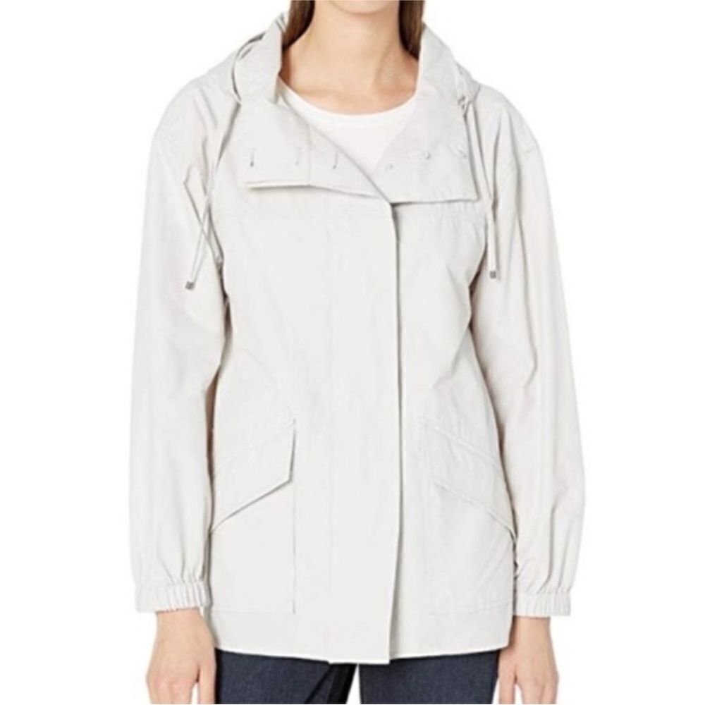 Eileen Fisher Light Organic Cotton Nylon Blend Hooded Coat